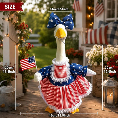 🦢🇺🇸The 250th US Anniversary Edition Porch Goose Decor Set — (Includes Bow & USA Flag) ❤️🤍💙