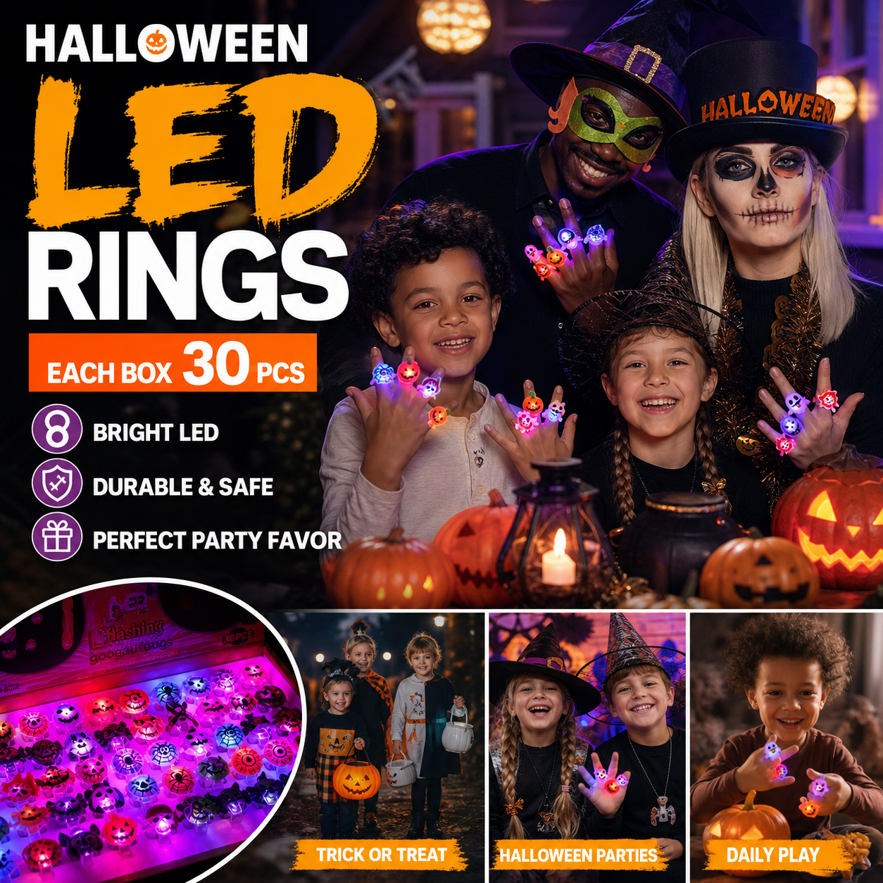 🎁LED Light Halloween Glowing Ring😍Set of 50 PCS