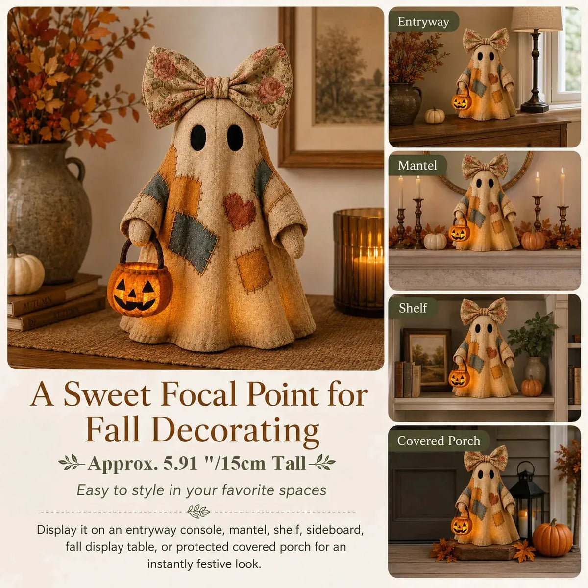 🔥 50% OFF TODAY - 👻🎃 Vintage Patchwork Ghost Decor(✨ LED Pumpkin Lantern}