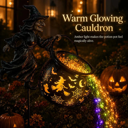 Lighted Flying Witch Cauldron Garden Stake