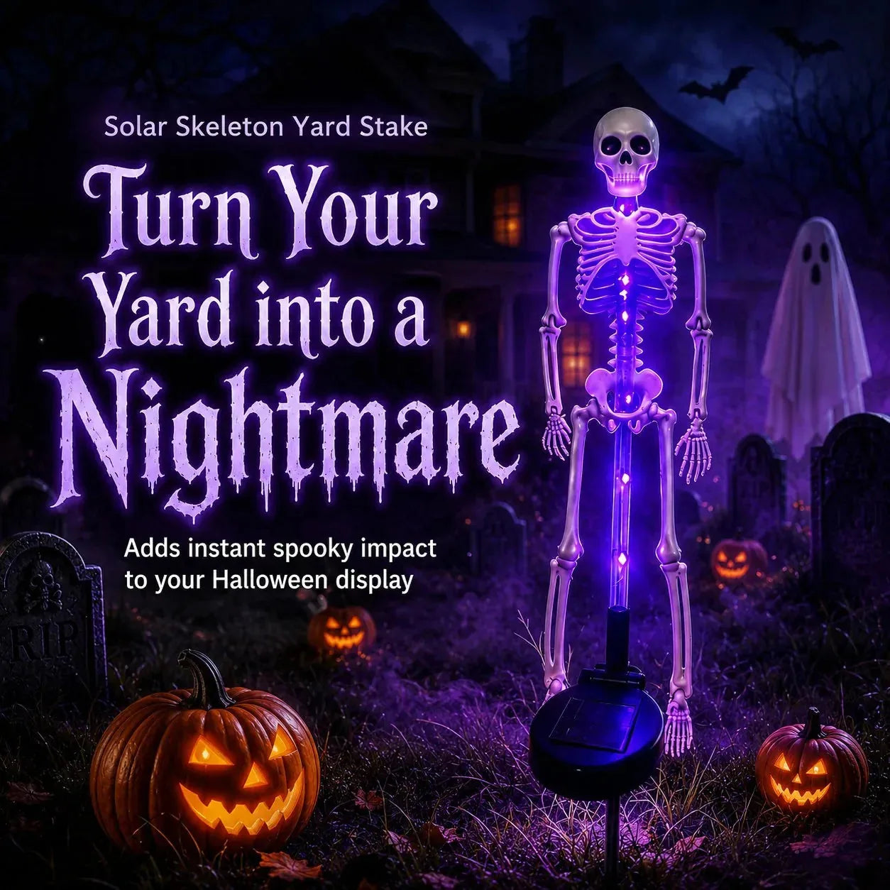 💀💜 Solar Skull Garden Stake Light