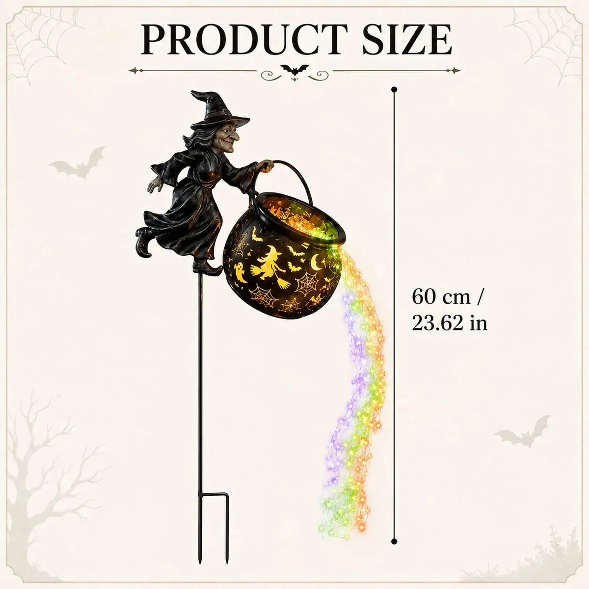 Lighted Flying Witch Cauldron Garden Stake