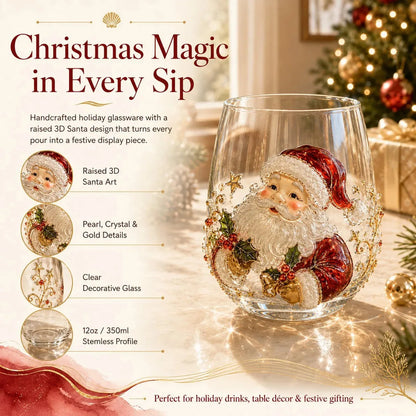 Raised 3D Christmas Art Glass Cup