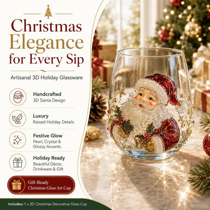 Raised 3D Christmas Art Glass Cup