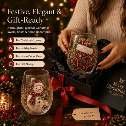 Raised 3D Christmas Art Glass Cup