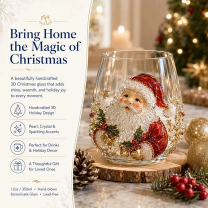 Raised 3D Christmas Art Glass Cup