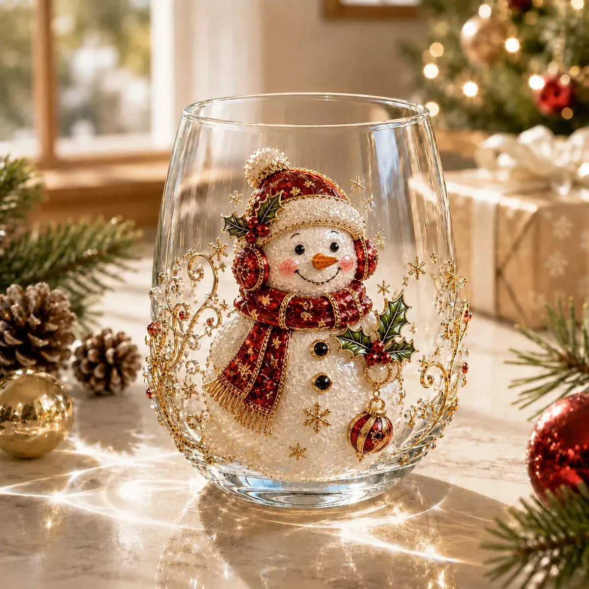 Raised 3D Christmas Art Glass Cup