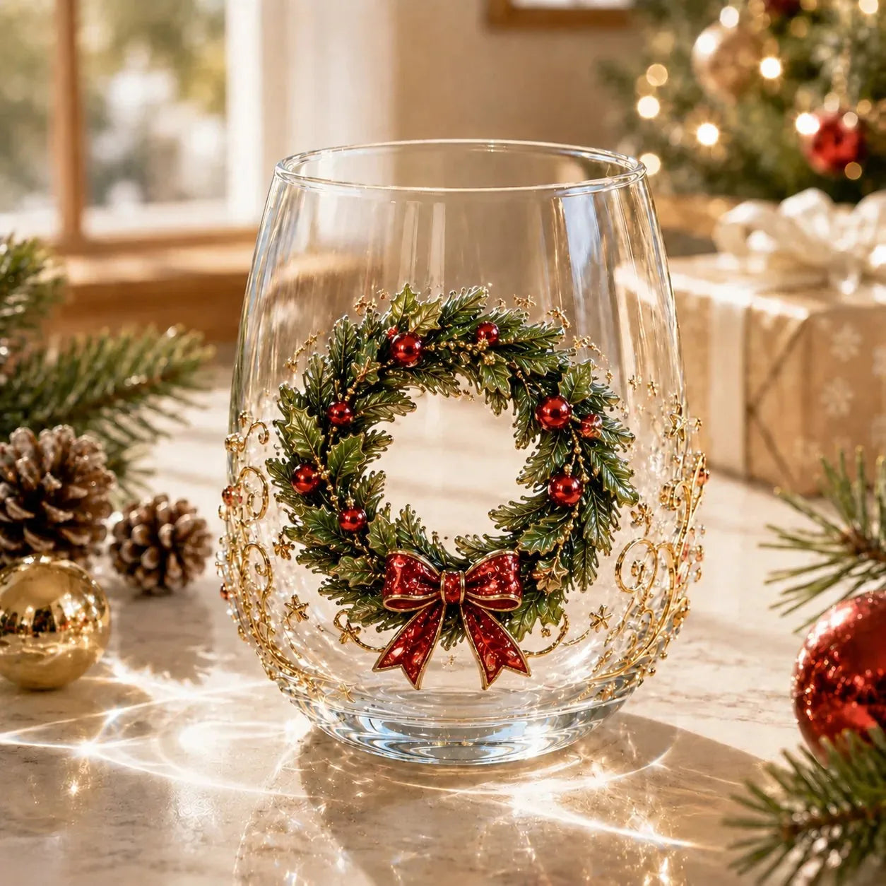 Raised 3D Christmas Art Glass Cup