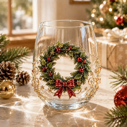 Raised 3D Christmas Art Glass Cup