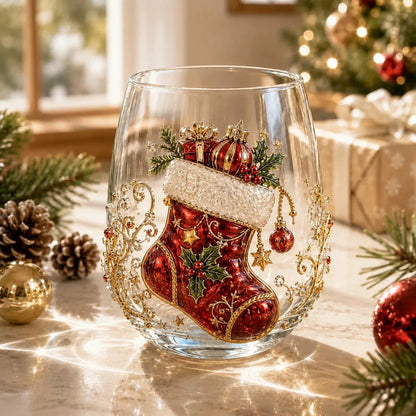 Raised 3D Christmas Art Glass Cup