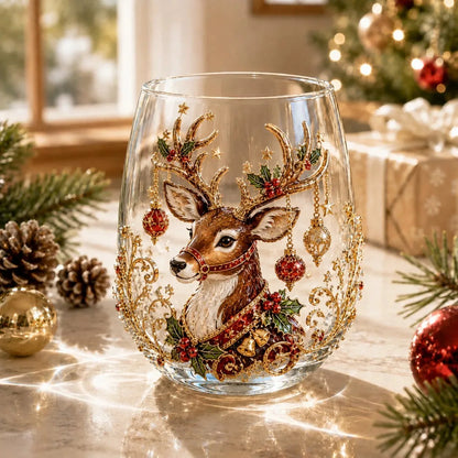 Raised 3D Christmas Art Glass Cup
