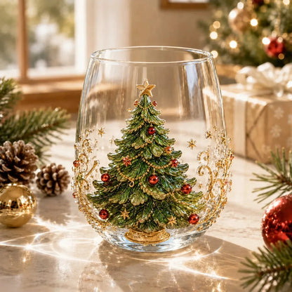 Raised 3D Christmas Art Glass Cup