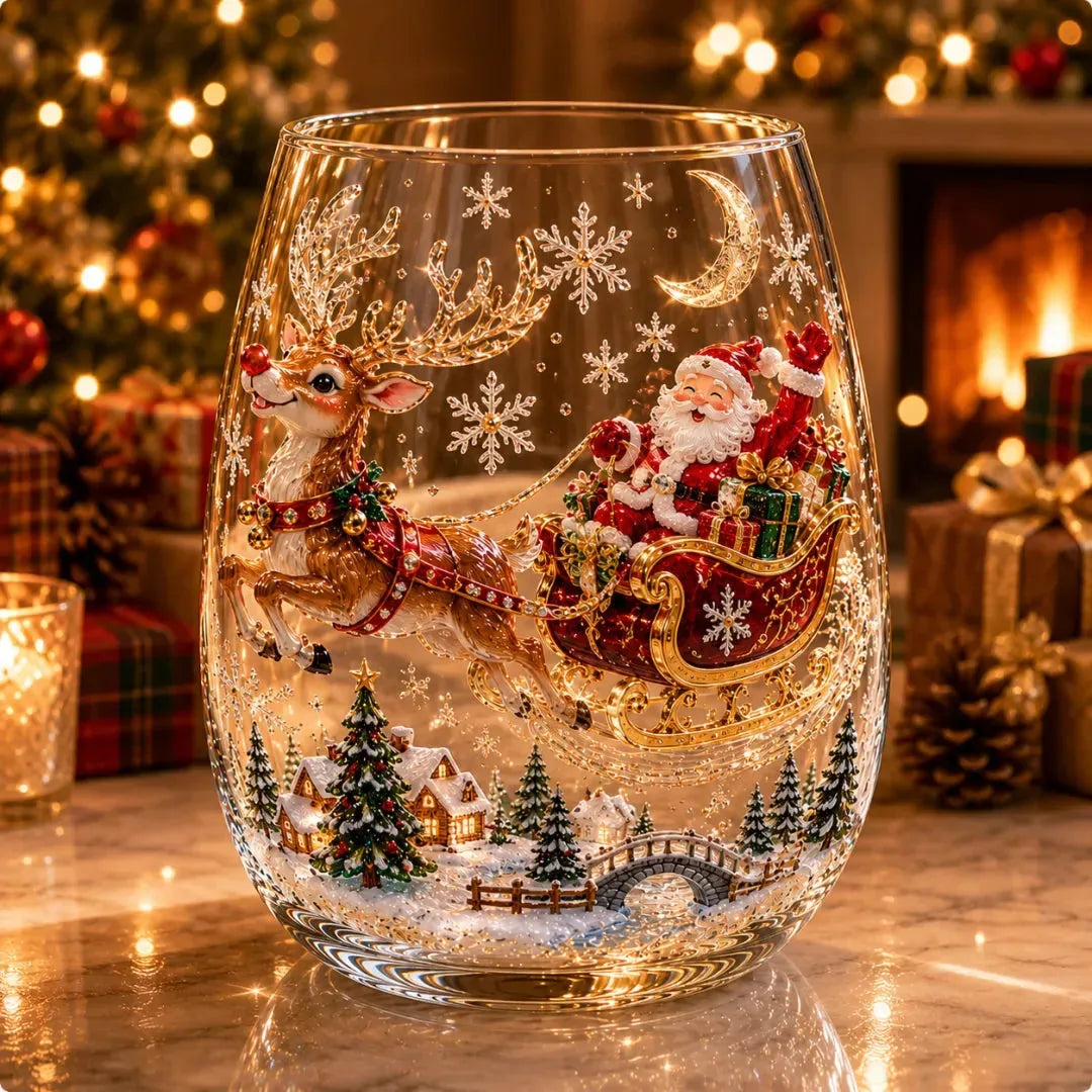 Raised 3D Christmas Art Glass Cup