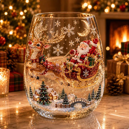 Raised 3D Christmas Art Glass Cup