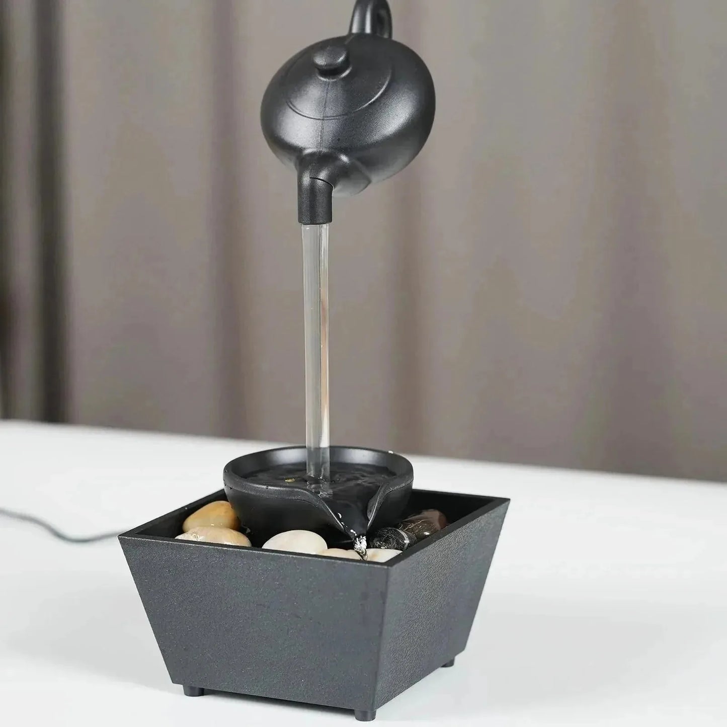 Floating Teapot Indoor Tabletop Fountain with Light