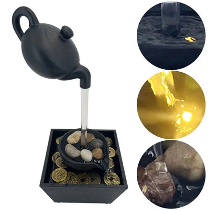 Floating Teapot Indoor Tabletop Fountain with Light