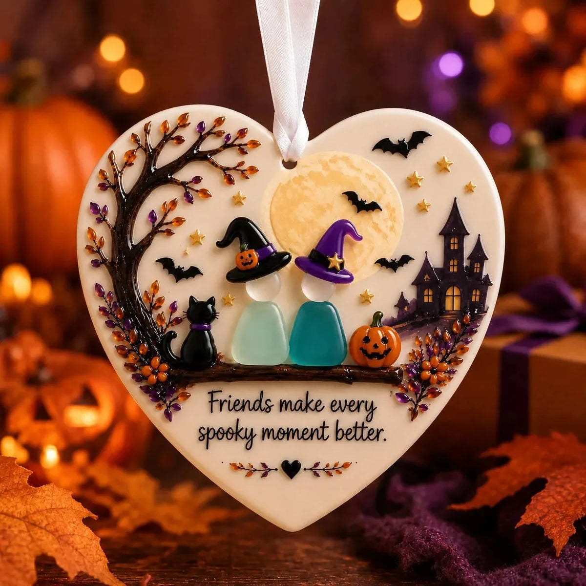 Halloween Friendship Pumpkin Ceramic Ornament