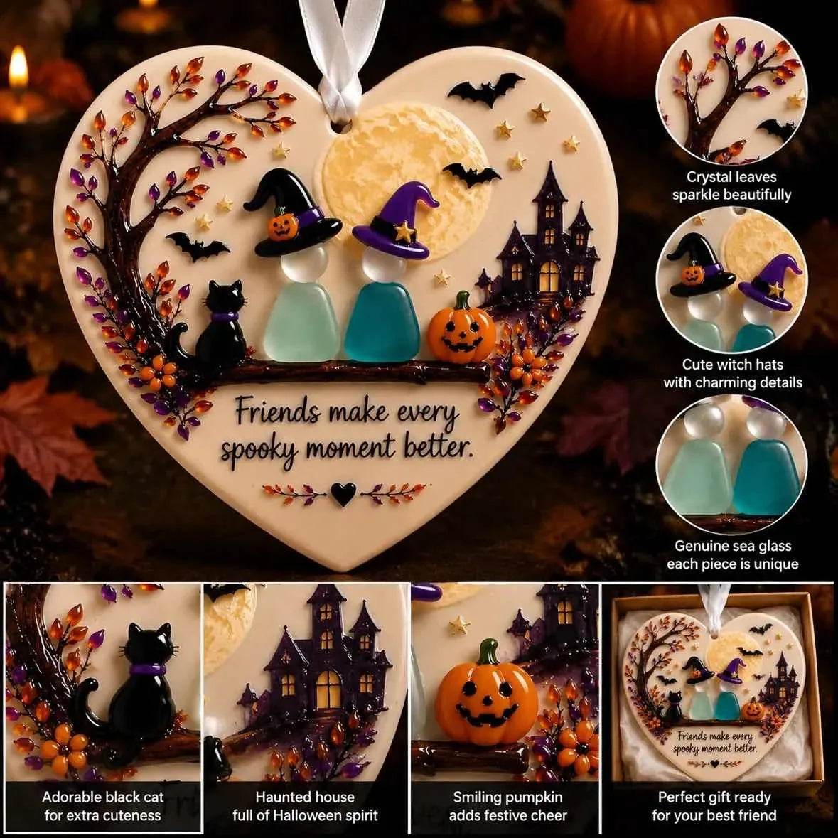 Halloween Friendship Pumpkin Ceramic Ornament