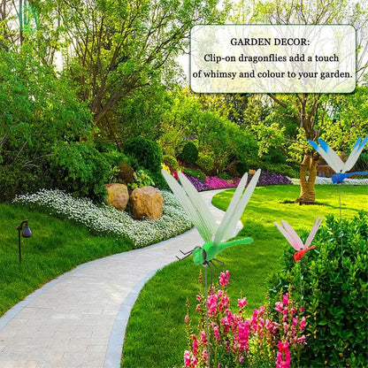 8 Pack 3D Dragonfly Garden Stakes Decor
