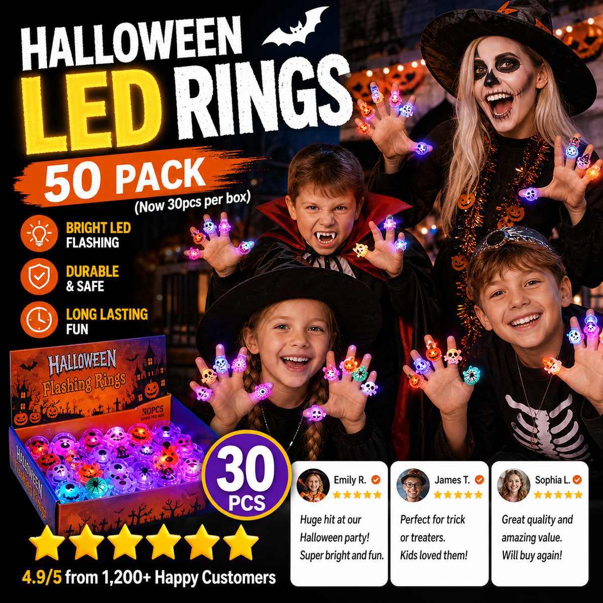 🎁LED Light Halloween Glowing Ring😍Set of 50 PCS