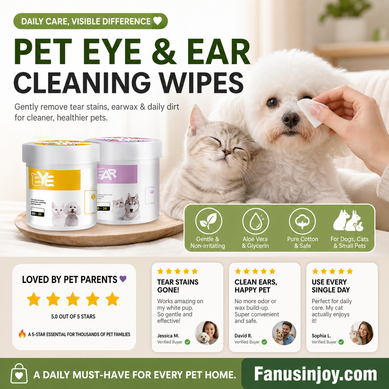 ✨️Surprise 50% Off！🐈🐕Keeping your furry friend clean matters！Natural Plant-Based Cleaning Wipes for Pet Eyes and Ears