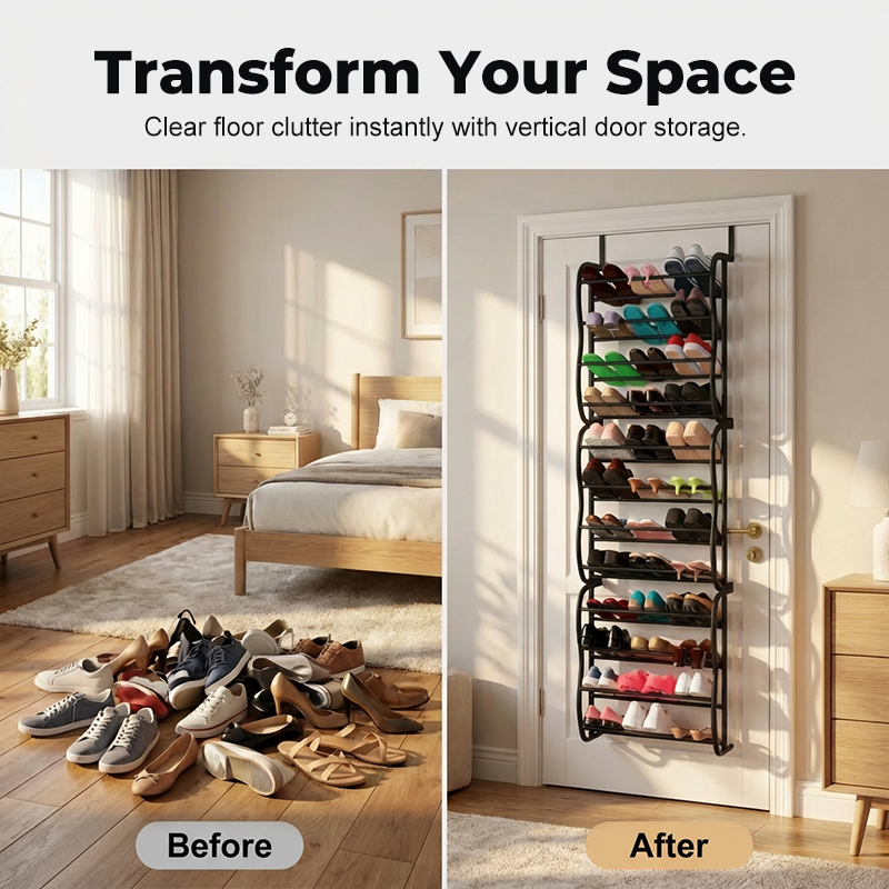 👟  Over-the-Door Shoe Rack Organizer – 24 pockets & tool-free install – Fits standard doors, holds up to 24 pairs – perfect for entryway or closet 🚪✨