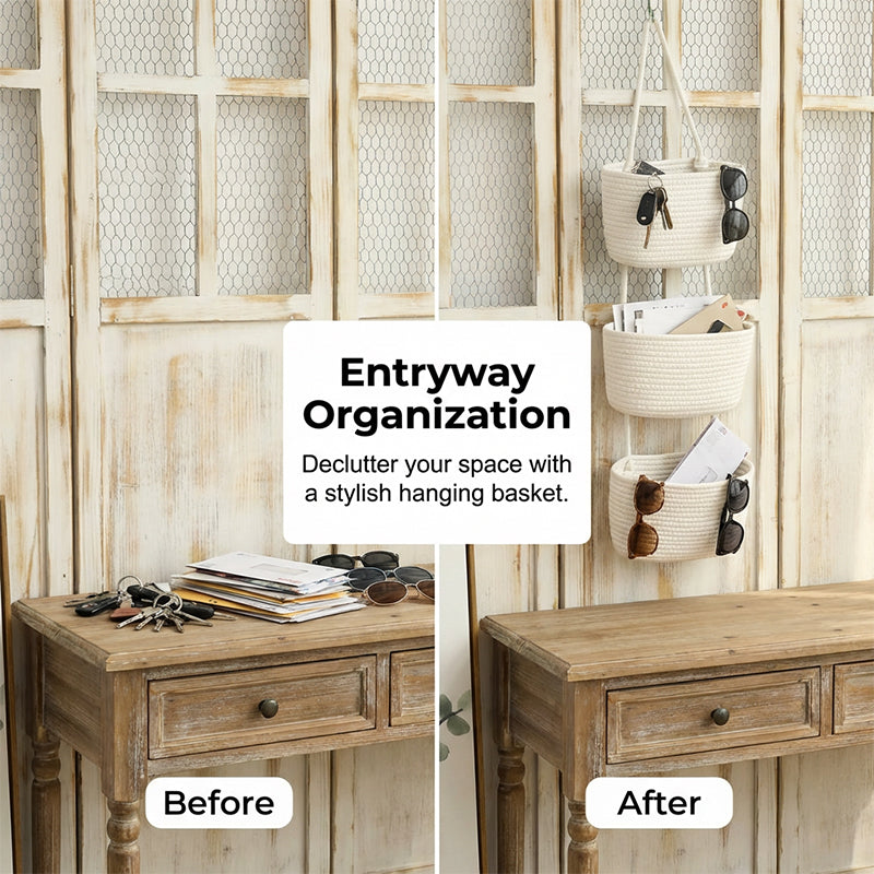🧺 LIMITED-TIME 50% OFF! ✨ Wall-Hanging Storage Organizer – 3-Tier, Boho Style, Space-Saving 🏡