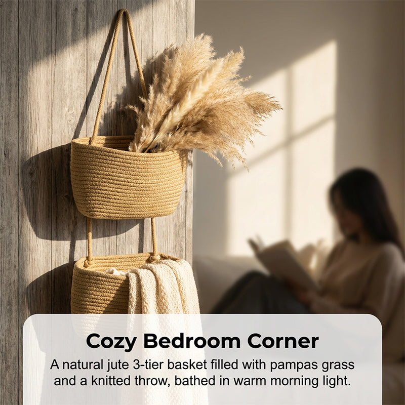 🧺 LIMITED-TIME 50% OFF! ✨ Wall-Hanging Storage Organizer – 3-Tier, Boho Style, Space-Saving 🏡