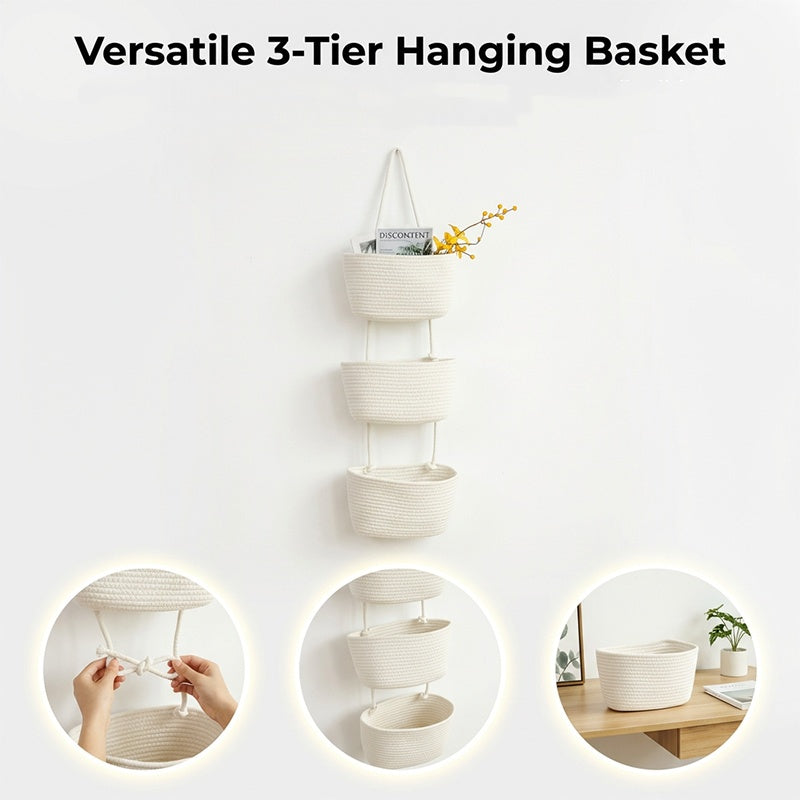 🧺 LIMITED-TIME 50% OFF! ✨ Wall-Hanging Storage Organizer – 3-Tier, Boho Style, Space-Saving 🏡