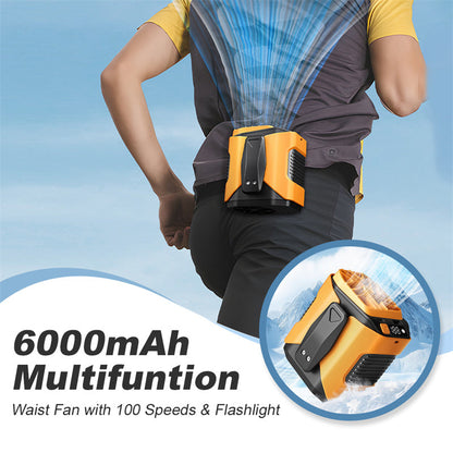 🔥2026 Summer Hot Sales!!!⏰Hands-Free Waist Portable Fan 💨 | 6000mAh Battery Power Bank 🔋 | 100 Speeds Airflow 🌬️ | LED Light 🔦 | Belt Clip Cooling Fan for Outdoor, Jobsite & Travel 🌞