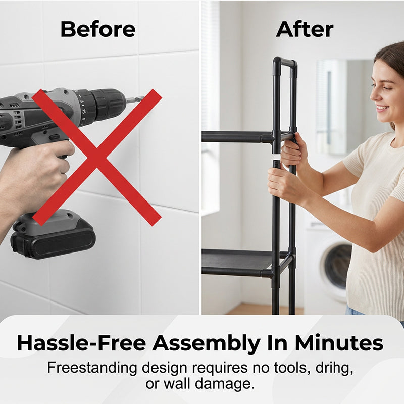 🗄️61% OFF NOW ! 🧺No-Drill Over-Washer Storage Rack, Waterproof Rustproof Laundry & Bathroom Organizer Shelf for Space Saving