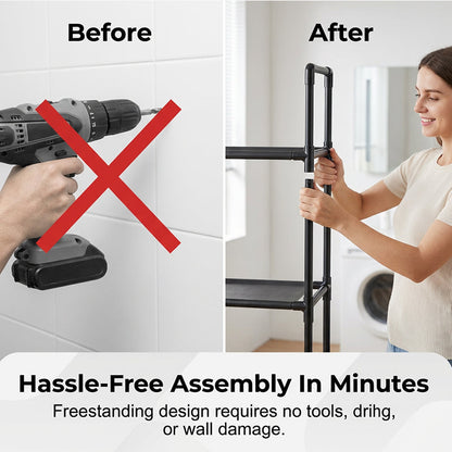🗄️61% OFF NOW ! 🧺No-Drill Over-Washer Storage Rack, Waterproof Rustproof Laundry & Bathroom Organizer Shelf for Space Saving