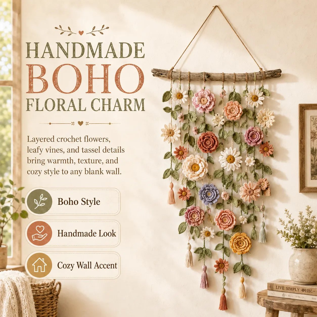 ⏳🌸LAST DAY SALE 50% OFF⚡50K+ SOLD💕💮Crochet Flower Wall Hanging Decor🖼️