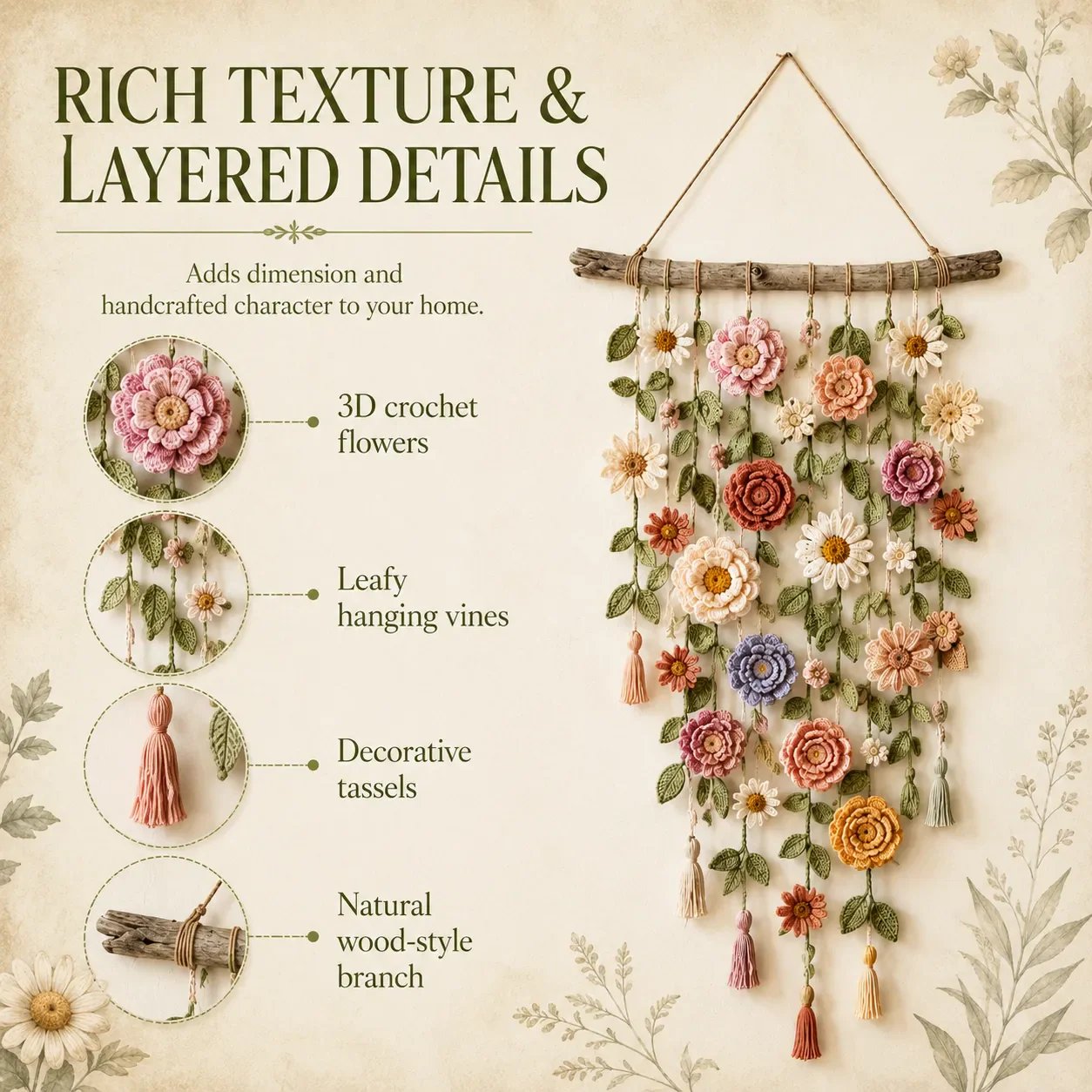 ⏳🌸LAST DAY SALE 50% OFF⚡50K+ SOLD💕💮Crochet Flower Wall Hanging Decor🖼️
