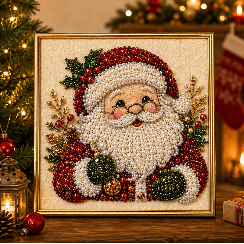 🎄✨ DIY Christmas Pearl Bead Art Kit – 5 Festive Designs, 3D Raised Beads & Display Frame Included | Holiday Wall Decor 🖼️🎨