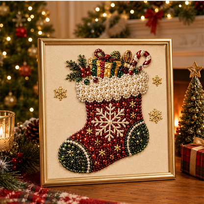 🎄✨ DIY Christmas Pearl Bead Art Kit – 5 Festive Designs, 3D Raised Beads & Display Frame Included | Holiday Wall Decor 🖼️🎨