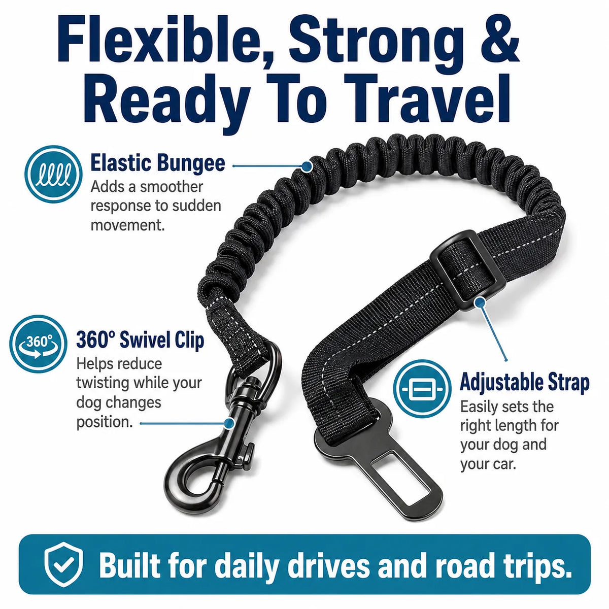 Adjustable Dog Car Seat Belt with Locking Clip