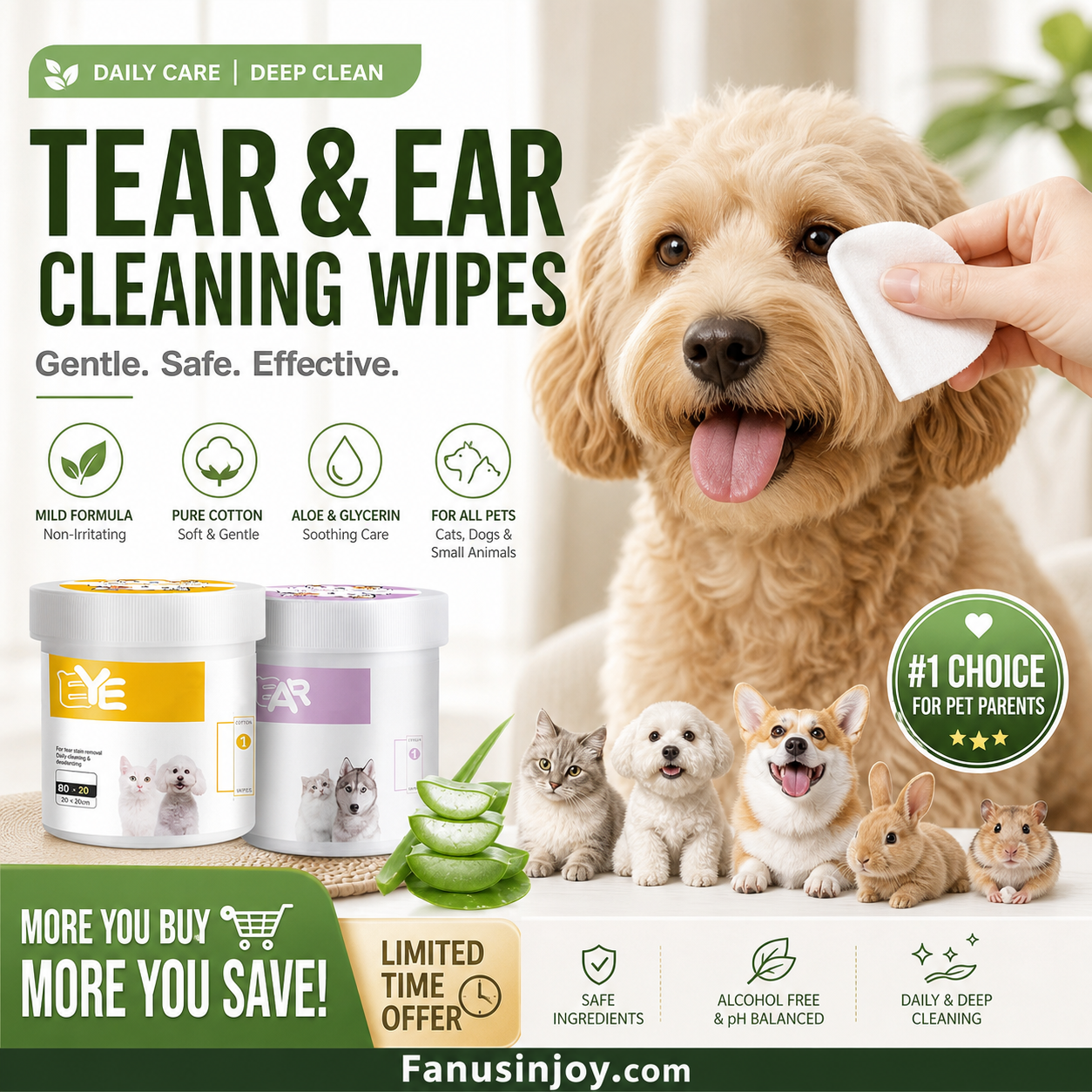 ✨️Surprise 50% Off！🐈🐕Keeping your furry friend clean matters！Natural Plant-Based Cleaning Wipes for Pet Eyes and Ears