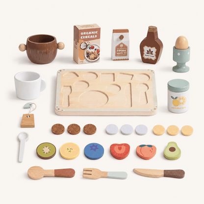 Wooden Breakfast Play Food Set Kids Toy