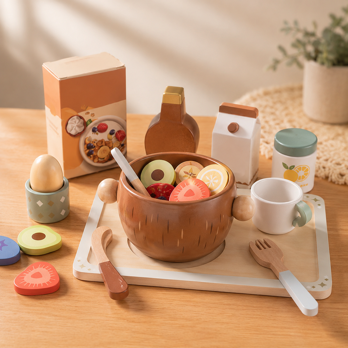 Wooden Breakfast Play Food Set Kids Toy