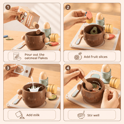 Wooden Breakfast Play Food Set Kids Toy