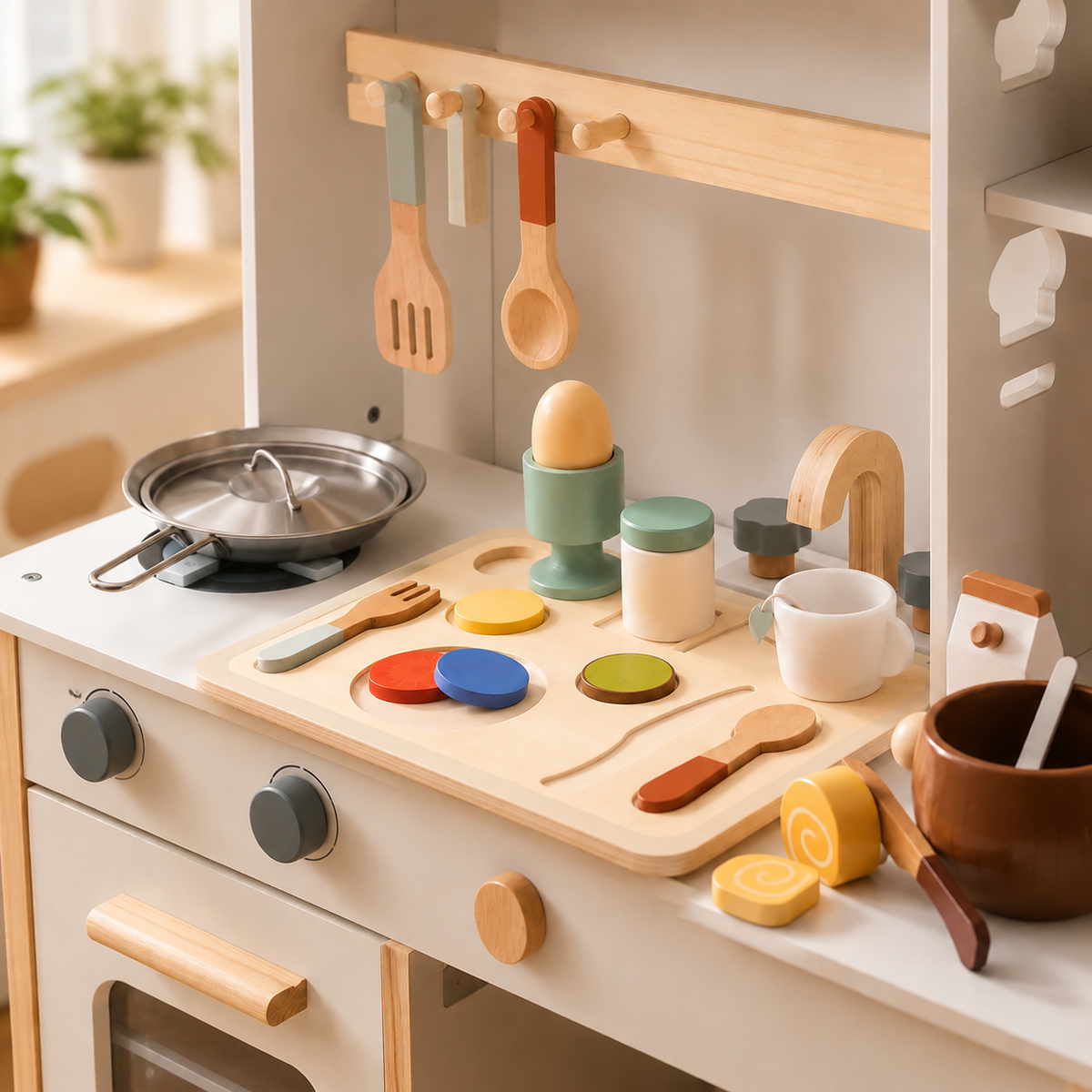 Wooden Breakfast Play Food Set Kids Toy