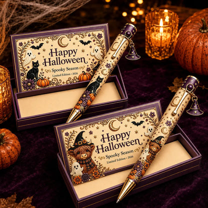 🎃 2026 Limited-Edition Halloween Keepsake Pen Gift Set – Black Cat & Highland Cow Witch