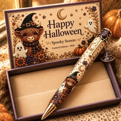 🎃 2026 Limited-Edition Halloween Keepsake Pen Gift Set – Black Cat & Highland Cow Witch